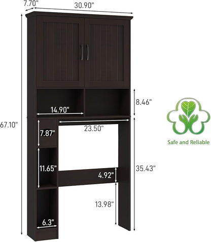 Vabches Over The Toilet Storage Cabinet, Farmhouse Storage Cabinet Over Toilet with Barn Door& Toilet Paper Holder Stand，Home Space-Saving Toilet Rack, for Bathroom, Restroom, Laundry.(Walnut)