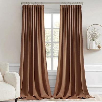 MIULEE Back Tab Blackout Curtains 102 Inch Long 2 Panels Set for Living Room Bedroom, Rod Pocket/Pinch Pleated Thermal Insulated Room Darkening Light Blocking Floor to Ceiling Drapes, Cappuccino Brown