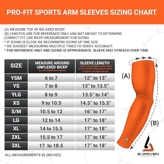 B-Driven Sports Pro Fit Compression Arm Sleeves for Men Women & Youth - For Volleyball, Golf, Running, Baseball, Basketball, Lacrosse, UV Sun Protection, Moisture Wicking - Pair