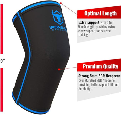 Elbow Sleeves 5mm (1 Pair) - High Performance Elbow Sleeve Support for Weightlifting, Weight Training & Powerlifting - Best Compression Straps - for Men and Women (X-Small, Black/Blue)