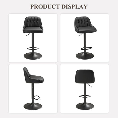 Bar Stools Set of 3, Swivel Bar Chairs, Modern Adjustable PU Leather Upholstered Barstools Counter Height with Tufted Back for Bar, Kitchen Counter Island, Dining Room, Black