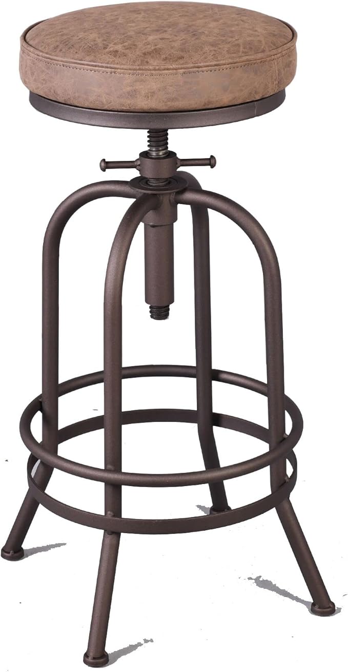 Diwhy Industrial Bar Stool-26-32 Inch Adjustable Swivel Metal PU Leather Seat Stool Bar Height Bar Stool with Footrest-for Kitchen, Dining Side Chair, Pub, Bistro, Set of 2, Copper