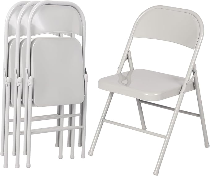 VECELO Metal Folding Chairs 4 Pack, Double Hinged Steel Frame Easy Foldable&Stackable for Office Kitchen Dinning Wedding Patio and Garden