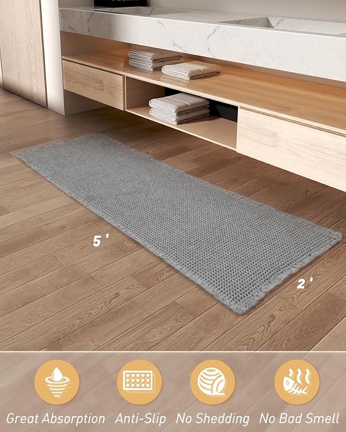 Upgraded Waffle Runner Rug Super Absorbent Non Slip Bath Mats