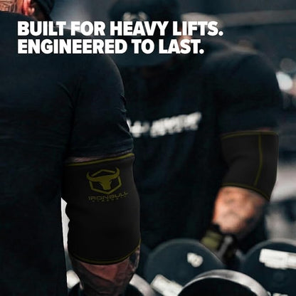 Elbow Sleeves 5mm (1 Pair) - High Performance Elbow Sleeve Support for Weightlifting, Weight Training & Powerlifting - Best Compression Straps - for Men and Women (X-Large, Black/Green)