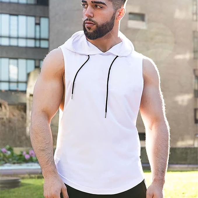 Babioboa Men's Workout Hooded Tank Tops Sports Training Sleeveless Gym Hoodies Bodybuilding Cut Off Muscle Shirts