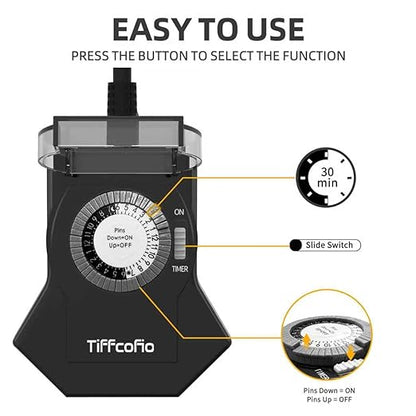 Outdoor Timer Outlet Waterproof, 24 Hour Mechanical Light Timer Outdoor, 2 Grounded Outlets for Home and Garden, 15A 1/2HP, Heavy Duty, ETL Listed (2 Packs)