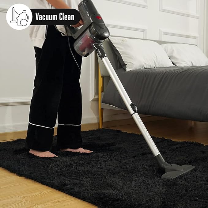 Amearea Premium Soft Area Rug 4x5.3 Feet, Black Rugs for Living Room, Fluffy Carpet for Bedroom Nursery Playroom Teen Home Decor, Comfortable Indoor Furry Dorm Carpets, Black