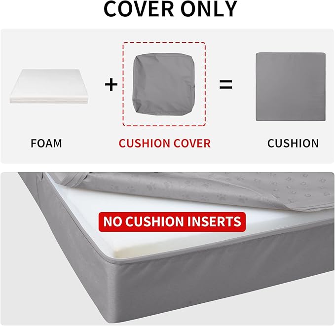 Easy-Going Waterproof Patio Cushion Covers 22x22x4 inch 2 Pack Replacement Non-Slip Outdoor Seat Cushion Slipcover with Zipper. Gray