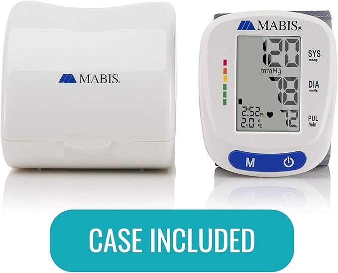 Mabis Digital Premium Wrist Blood Pressure Monitor with Automatic Wrist Cuff that Displays Blood Pressure, Pulse Rate and Irregular Heartbeat, Stores up to 120 Readings (Pack of 48)