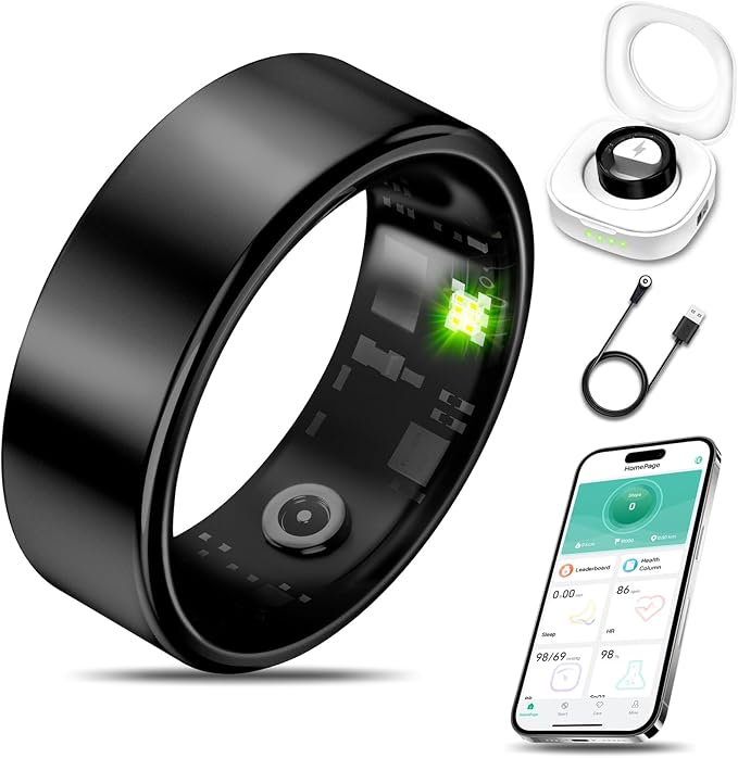 Smart Health Ring for Women Men Fitness Tracker with Heart Rate, Blood Oxygen, Blood Pressure, Sleep Monitoring, Step Counting, IP68 Waterproof for iOS and Android, No APP Fee, Black 11