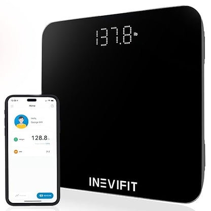 INEVIFIT Smart Bathroom Scale, Highly Accurate Bluetooth Digital Bathroom Body Weight Scale, Precisely Measures Weight & BMI for Unlimited Users (S-Black)