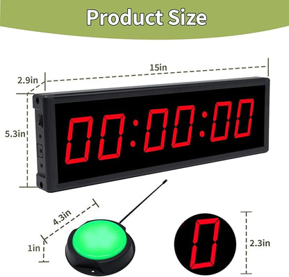 Digital Gym Timer with Wireless Button,Interval Timer with Remote Control for Stopwatch,Countup/Down,Digital Wall Clock for Cornhole,Game,Indoor & Outdoor Sport