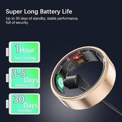 FKGZJF Smart Rings for Women Men, Fitness Ring with Heart Rate, Blood Oxygen, HRV, Stress, Sleep Tracker, Step Tracker, No Subscription Fee, lP68 Waterproof Smart Ring for iPhone & Android (Gold 12#)