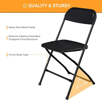 70 Pack Black Plastic Folding Chairs, Portable Party Chairs, Stackable Commercial Seats with Steel Frame for Home Office Wedding Party Indoor Outdoor Events Chairs, 350lbs Capacity