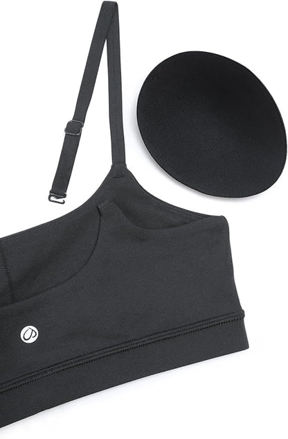 CRZ YOGA Butterluxe Adjustable Spaghetti Strap Sports Bras for Women - Scoop Neck Wireless Padded Yoga Workout Crop Top