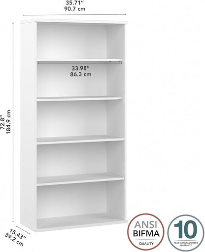 Bush Business Furniture Studio C Tall 5 Shelf Bookcase in White, Large Bookshelf for Home or Professional Office