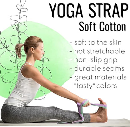 TECEUM Yoga Strap & Mat Strap – 2 IN 1 – Cotton – 6 ft 8 ft 10 ft (30+ colors) – Adjustable Non-Slip Belt for Yoga, Pilates, Stretching, Physical Therapy, Fitness & Home Workout – For Carrying Mats