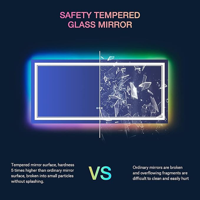 72x32 Inch Bathroom LED Vanity Mirror with RGB Lights Color Changing Backlit Bathroom Mirror Dimmable Anti-Fog led Mirror for Bathroom (RGB Multicolor Backlit+Adjustable Front-Lighted)