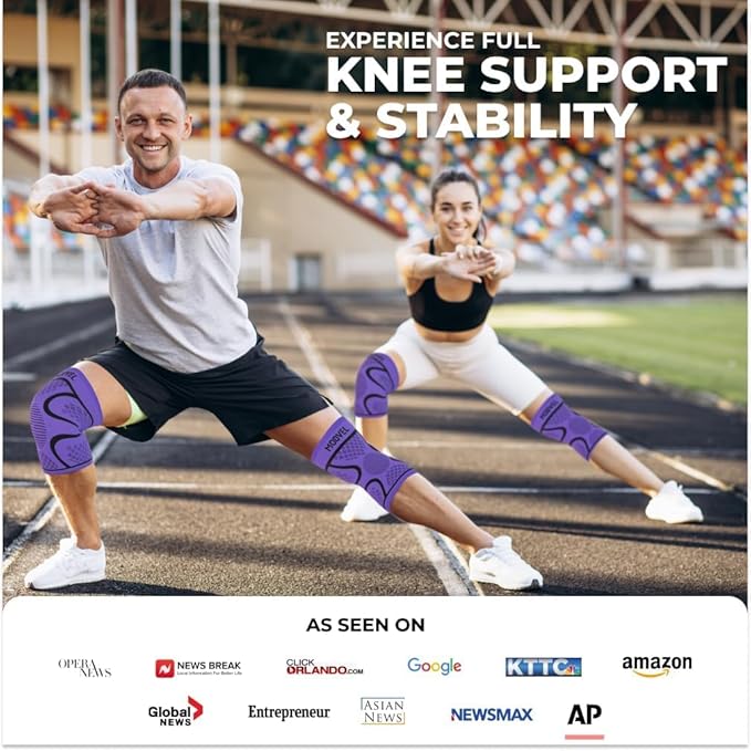 Modvel Knee Braces for Women & Men – 2 Pack Brace Set, Compression Sleeves for Meniscus Tear, ACL & Arthritis Pain Relief, Joint Support and Stability – Purple XS