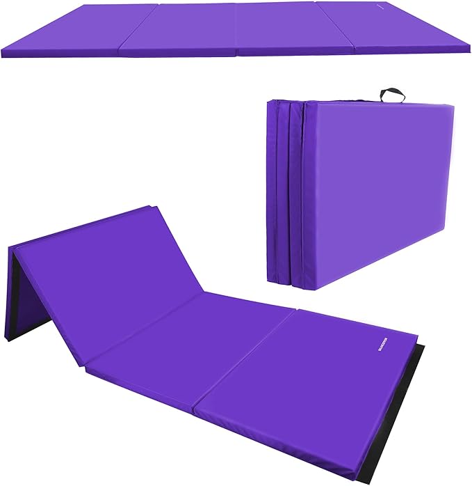 BalanceFrom 6x4 Feet 4-Panel Folding Gymnastics Mat – 2-Inch Thick Pad with Vinyl Surface and Carrying Handles for Tumbling, Yoga, Pilates, Home Workouts, and Martial Arts