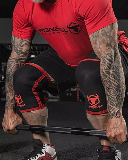 Iron Bull Strength Knee Sleeves for Powerlifting (7mm) - Weightlifting Knee Compression Sleeve for Squats - Knee Brace Support for Gym, Workout, Fitness (Medium)