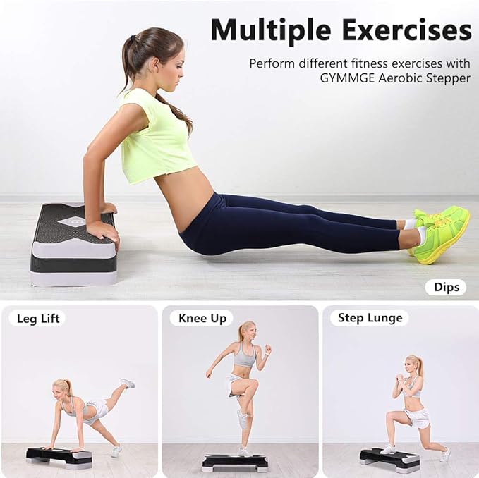 GYMMAGE Adjustable Workout Aerobic Stepper, Aerobic Exercise Step Platform with 2 Risers, Exercise Step Deck for Fitness, 26.5" Trainer Stepper with Non-Slip Surface Home Gym & Extra Risers Options