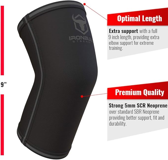 Elbow Sleeves 5mm (1 Pair) - High Performance Elbow Sleeve Support for Weightlifting, Weight Training & Powerlifting - Best Compression Straps - for Men and Women (X-Small, Black/Black)