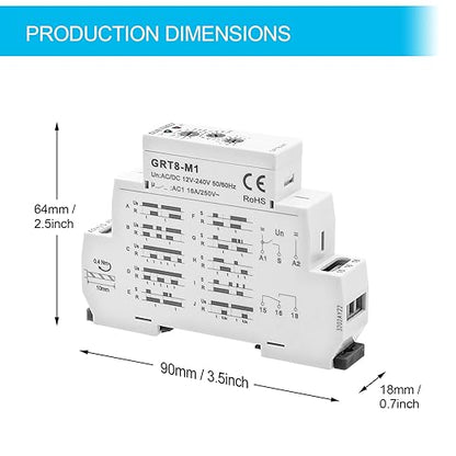 Relay 12V, Timer Relay Delay Off Trigger, Off Delay Timer with 10 Function Choices, Wide Voltage Multifunctional Relays for Electric Appliances, XS-SJ-M1-AC/DC12V~240V, 35mm DIN Rail Mounting