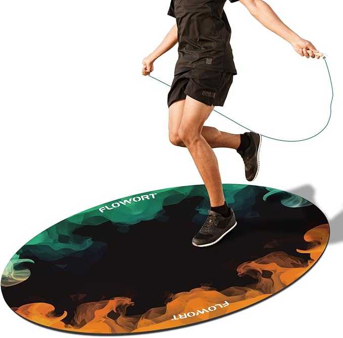Cheete Jump Rope Mat Large Rubber Exercise Mat Indoor Outdoor Shock Absorbing Mat Non-Slip Oval Design for Floor & Rope Protection, Workout Mats for Home Gym Flooring