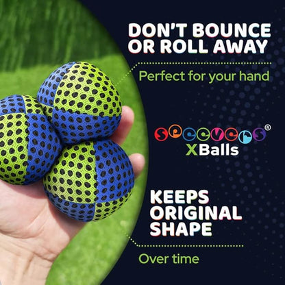 speevers Juggling Balls for Beginners and Professionals Set of 3, 14 Colors Available, 2 Layers of Net and Carry Case, Xballs Juggling Balls (Blue - Yellow, 2.5 oz)