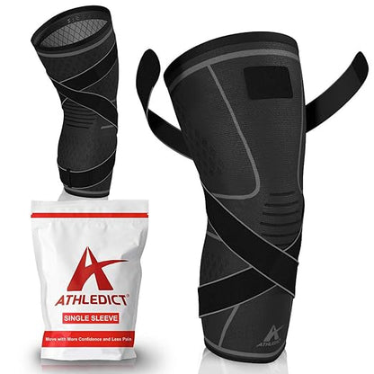 Knee Brace Compression Sleeve with Strap for Best Support & Pain Relief for Meniscus Tear, Arthritis, Running, Basketball, MCL, Jogging and Post Surgery Recovery for Men & Women (Black, 3XL)