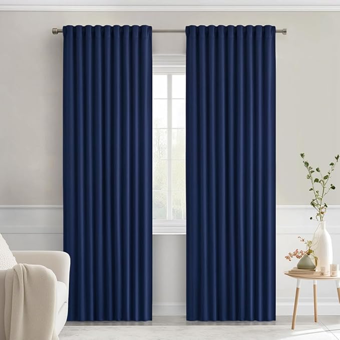 MIULEE Navy Blue Back Tab Blackout Curtains 84 Inch Length 2 Panels Set for Living Room Bedroom Privacy, Rod Pocket/Pinch Pleat Thermal Insulated Room Darkening Pleated Light Blocking Drapes