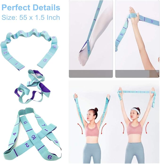 Nitpicker Stretching Straps Hamstring Stretcher Device Elastic Exercise Band Yoga mat Carrying Straps Leg Exercise Equipment Stretching Strap with Loops for Flexibility Stretch Strap 11 Loops