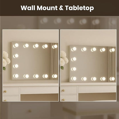 WTTY LED Bathroom Mirror with Lights 60"x28" Hollywood Wall-Mounted Mirror with 3 Color Temperatures, Stepless Dimmable Bulbs, Anti-Fog & Shatter-Proof