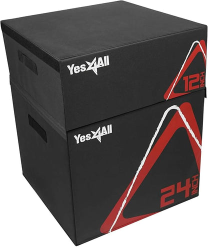 Yes4All Adjustable Soft Plyo Box – Available in 6, 12, 18 and 24-inch Box Sizes (K. Black - 12" + 24")