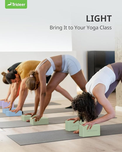 Trideer Yoga Blocks 2 Pack, Soft Non-Slip Foam Blocks with Beveled Edges for Alignment and Stretching in Yoga, Pilates, and Dance - Supportive, Lightweight, Odor Resistant, Latex-Free