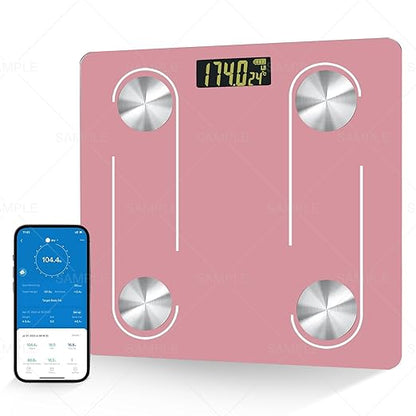 Digital Simple Scale with Led Display Practical Body Fat Scale, Bathroom Scale with Smartphone App (Pink)