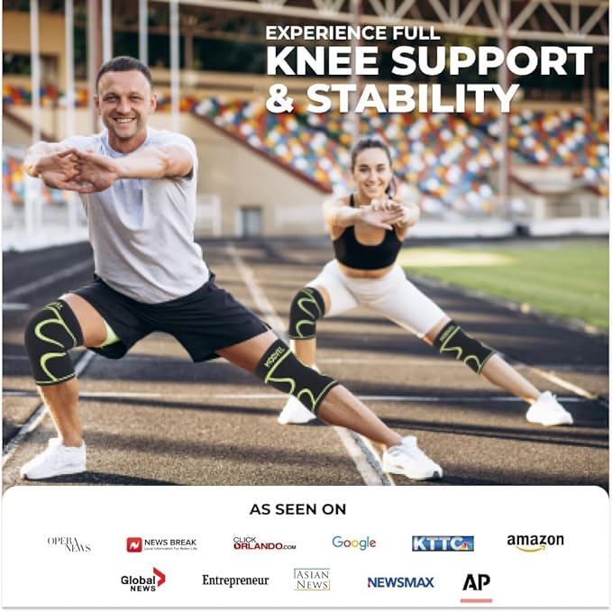 Modvel Knee Braces for Knee Pain Women & Men - 2 Pack Knee Brace for Knee Pain Set, Knee Brace Compression Sleeve, Knee Support for Knee Pain Meniscus Tear, ACL & Arthritis Pain Relief,Green XS