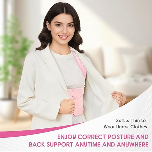 Posture Corrector for Women and Men, Full Back Brace with Breathable Mesh, Shoulder Straightener for Back & Neck Pain Relief, Spine Alignment & Hunchback Support(Pink M)