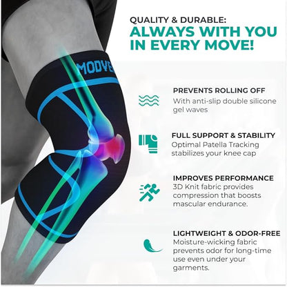Modvel Knee Braces for Knee Pain Women & Men - 2 Pack Knee Brace for Knee Pain Set, Knee Brace Compression Sleeve, Knee Support for Knee Pain Meniscus Tear, ACL & Arthritis Pain Relief,Blue XXL