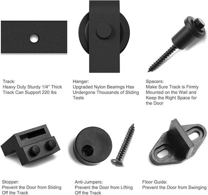SMARTSTANDARD 7FT Sliding Barn Door Hardware Kit, Heavy Duty Track-Smoothly and Quietly-Includes Detailed Installation Instruction Fit 42" Wide Doorpanel (J Shape Hanger) Black