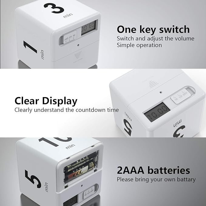 Cube Timer,Pretmess Gravity Flip Kitchen Timer for Time Management and Countdown Settings 1-3-5-10 Minutes