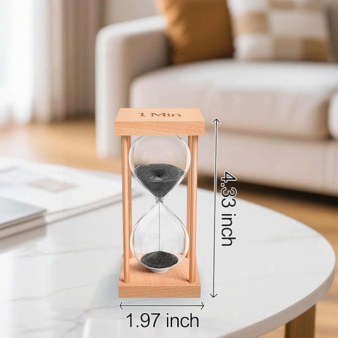 2 Minute Sand Timer, 2 Min Wood Small Hourglass Timer, Black Sand Clock, Two Min Wooden Hour Glass for Classroom, Sandglass, Reloj De Arena Decorativo, Home, Office, Game, Gift