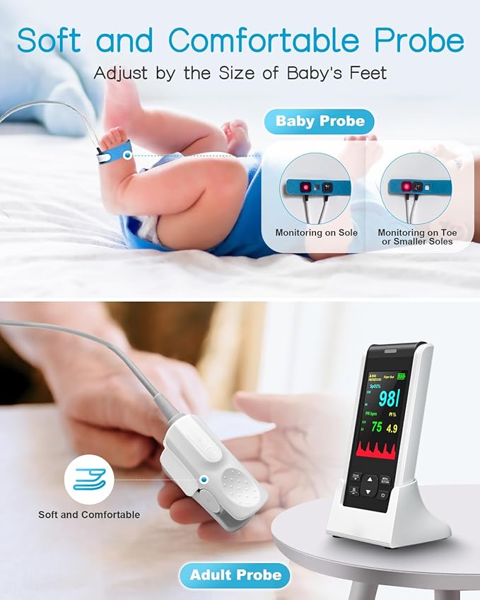 HOLFENRY Handheld Pulse Oximeter for Baby&Adult,Infant Pulse Oximeter Fingertip Rechargeable with Continuous Monitor&Alarm, Infant Oxygen Monitor Fingertip