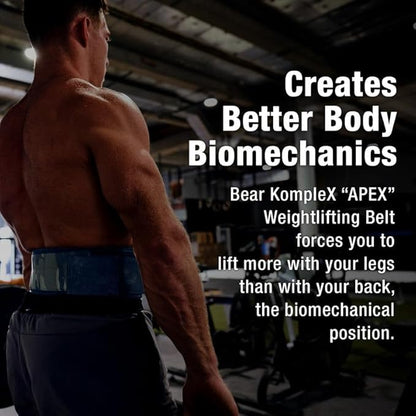 Bear KompleX Premium Leather APEX Weightlifting Belt, Abdominal & Back Support, Powerlifting, Squats and Weight Training, Low Profile Firm Back Easily Adjustable.