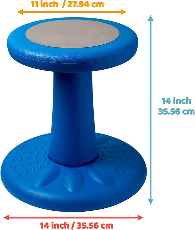 ActiveChairs Kids Wobble Stool, Flexible Seating for Preschool & Elementary Classrooms, Improves Focus, Posture & ADHD/ADD, 14" Active Desk Chairs, Ages 3-7, Blue