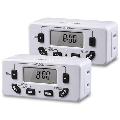 Fosmon 7 Day Digital Timers for Electrical Outlets, Indoor Plug-in Light Timers Switch Programmable, Electric Wall Plug for Grow/Reptile Light, Lamp, Appliance, Aquarium, Fish Tank - 2 Pack