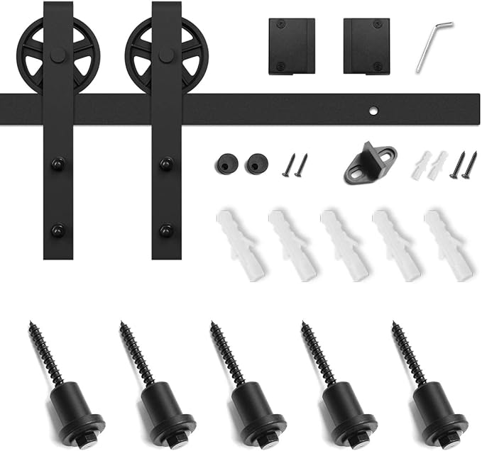 SMARTSTANDARD 6.6 Feet Heavy Duty Sliding Barn Door Hardware Kit, Black, Smoothly and Quietly, Simple and Easy to Install, Fit 36"-40" Wide Panel (Industrial Bigwheel Hangers)