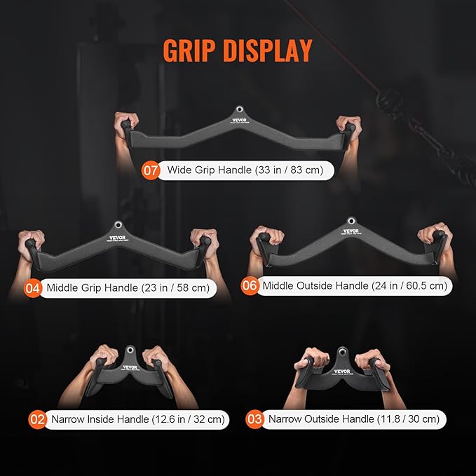 VEVOR LAT Pulldown Attachments, Cable Machine Rowing T-bar V-bar Tricep Pull Down Bar, Back Strength Training Rubber Coated Handle Grip, Bicep Curl Tricep LAT Pulldown Bar for Home Gym Fitness